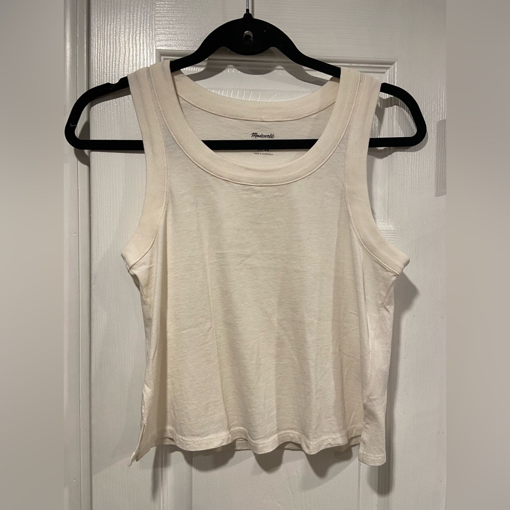 NWOT Madewell Size XS Cream Softfade Cotton Split Hem Relaxed Cropped Tank Top